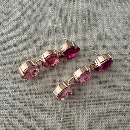 Triple Cushion Dangling Post Earrings • Fuchsia Ombre