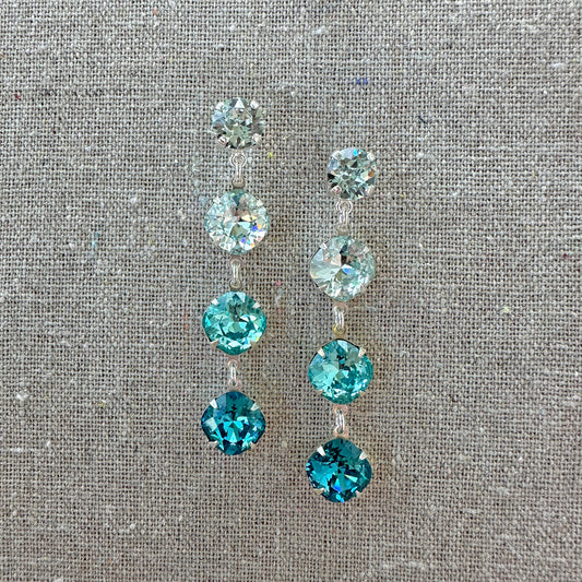 Triple Cushion Long Post Earrings • Turquoise Ombre