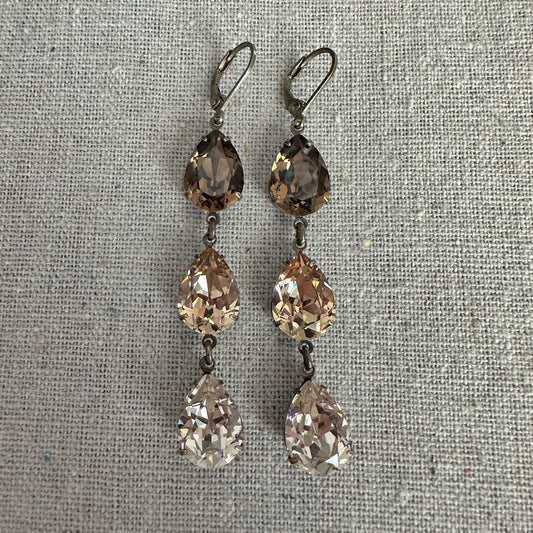 Triple Pear Long Lever Back Earrings • Brown Ombre