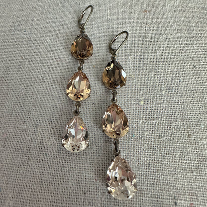 Triple Pear Long Lever Back Earrings • Brown Ombre