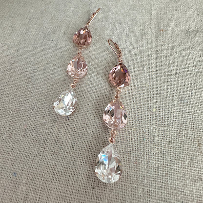 Triple Pear Long Lever Back Earrings • Blush Ombre