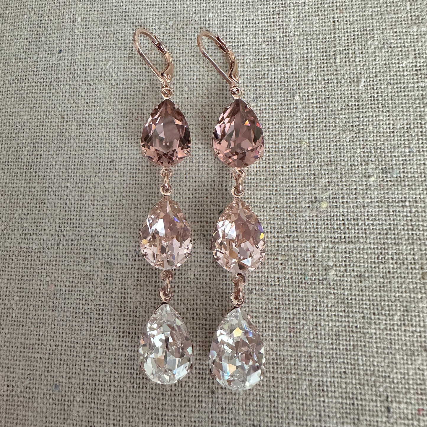 Triple Pear Long Lever Back Earrings • Blush Ombre