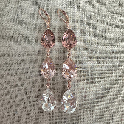 Triple Pear Long Lever Back Earrings • Blush Ombre