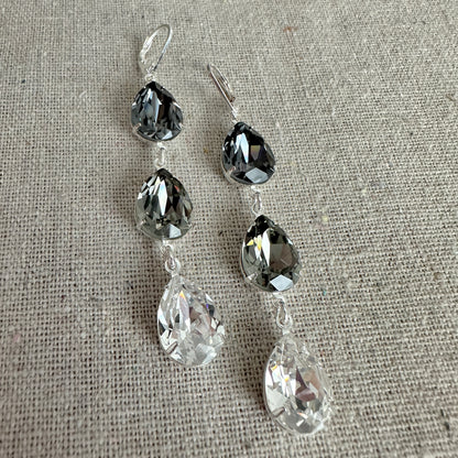 Triple Pear Long Lever Back Earrings • Gray Ombre