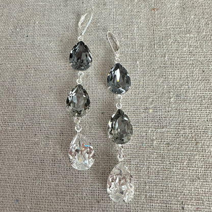 Triple Pear Long Lever Back Earrings • Gray Ombre