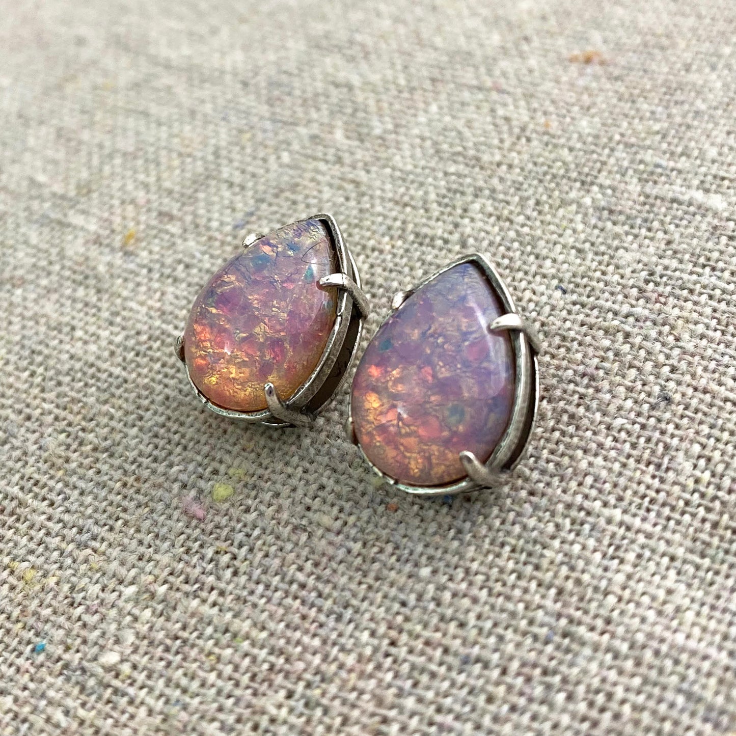 Fire Opal Pear Stud Earrings