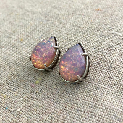 Fire Opal Pear Stud Earrings