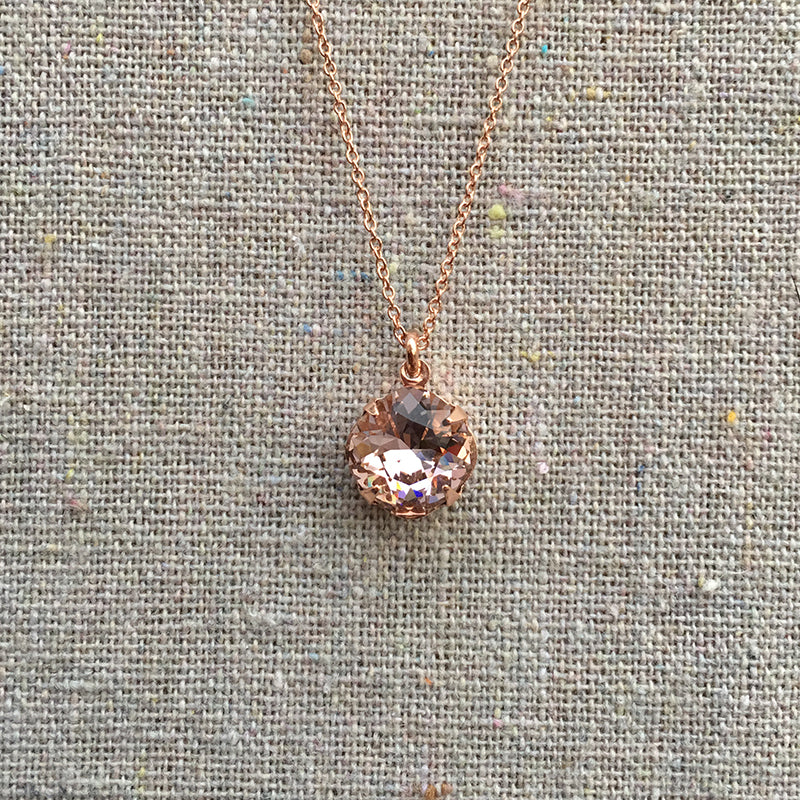 Heatherly Jewelry Rose Gold Faux Morganite Blush Pink Cushion Swarovski Crystal Necklace