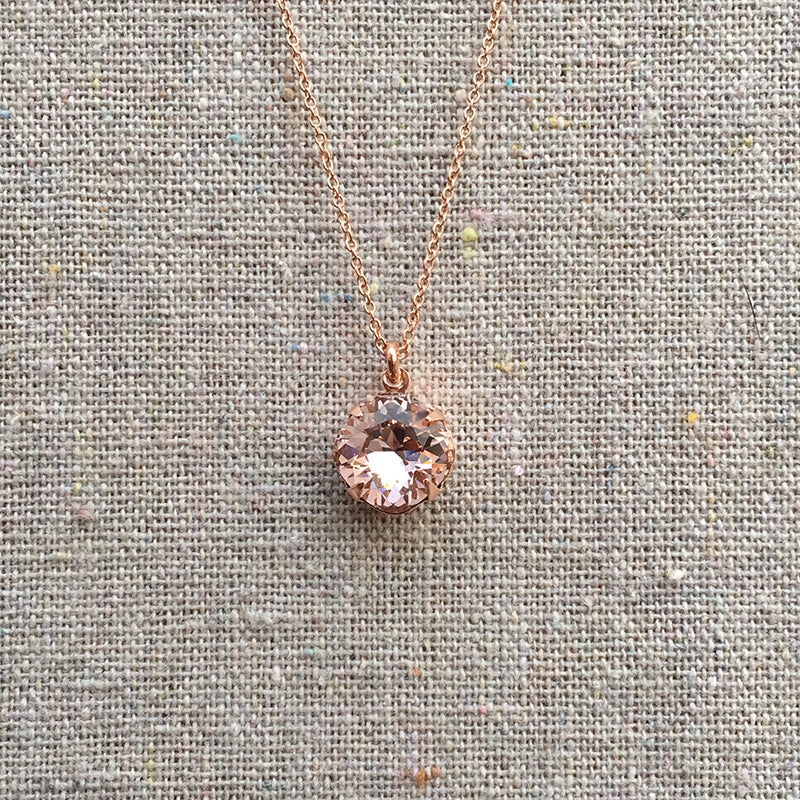 Heatherly Jewelry Rose Gold Faux Morganite Blush Pink Cushion Swarovski Crystal Necklace