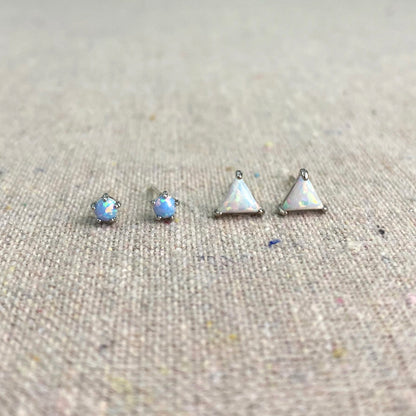 Triangulum Posts • White Opal • Rhodium