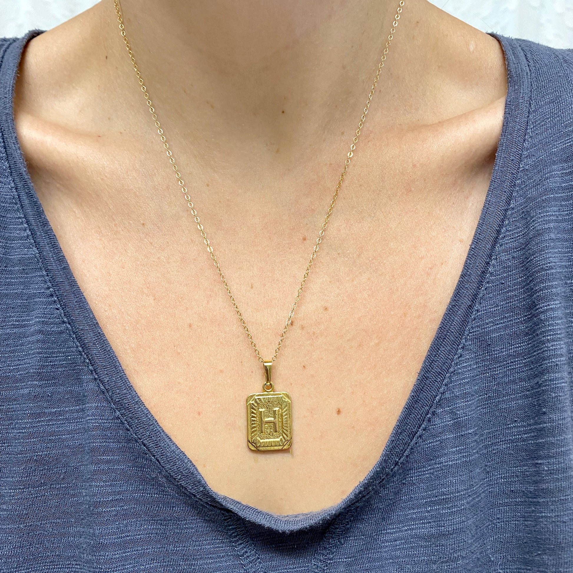 Gold Antiqued Medallion Initial Pendant Necklace - K