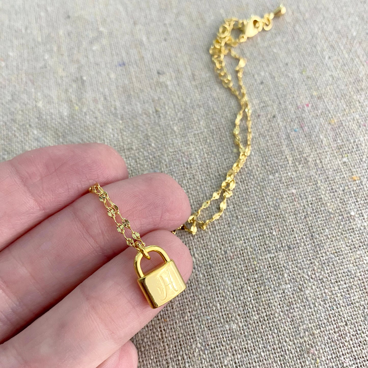 Mini Padlock Initial Necklace