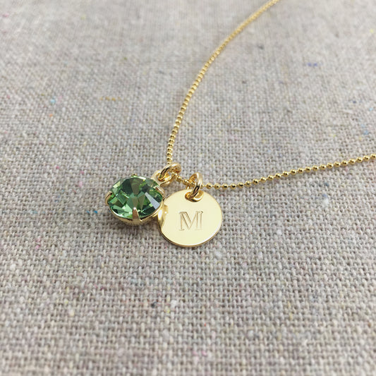 Swarovski Crystal Birthstone Necklace Monogram Initial Charm by Heatherly Jewelry