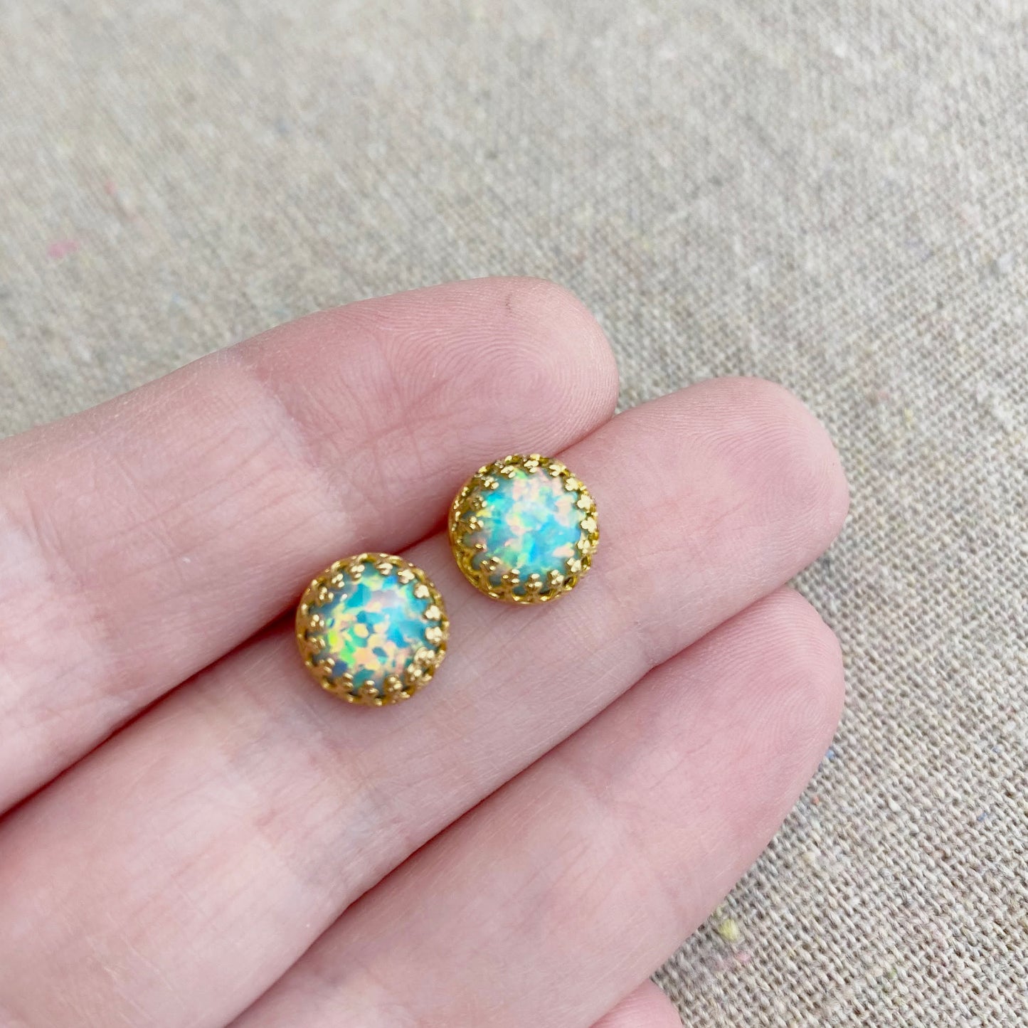 Seafoam Opal Crown Post Earrings • 8mm