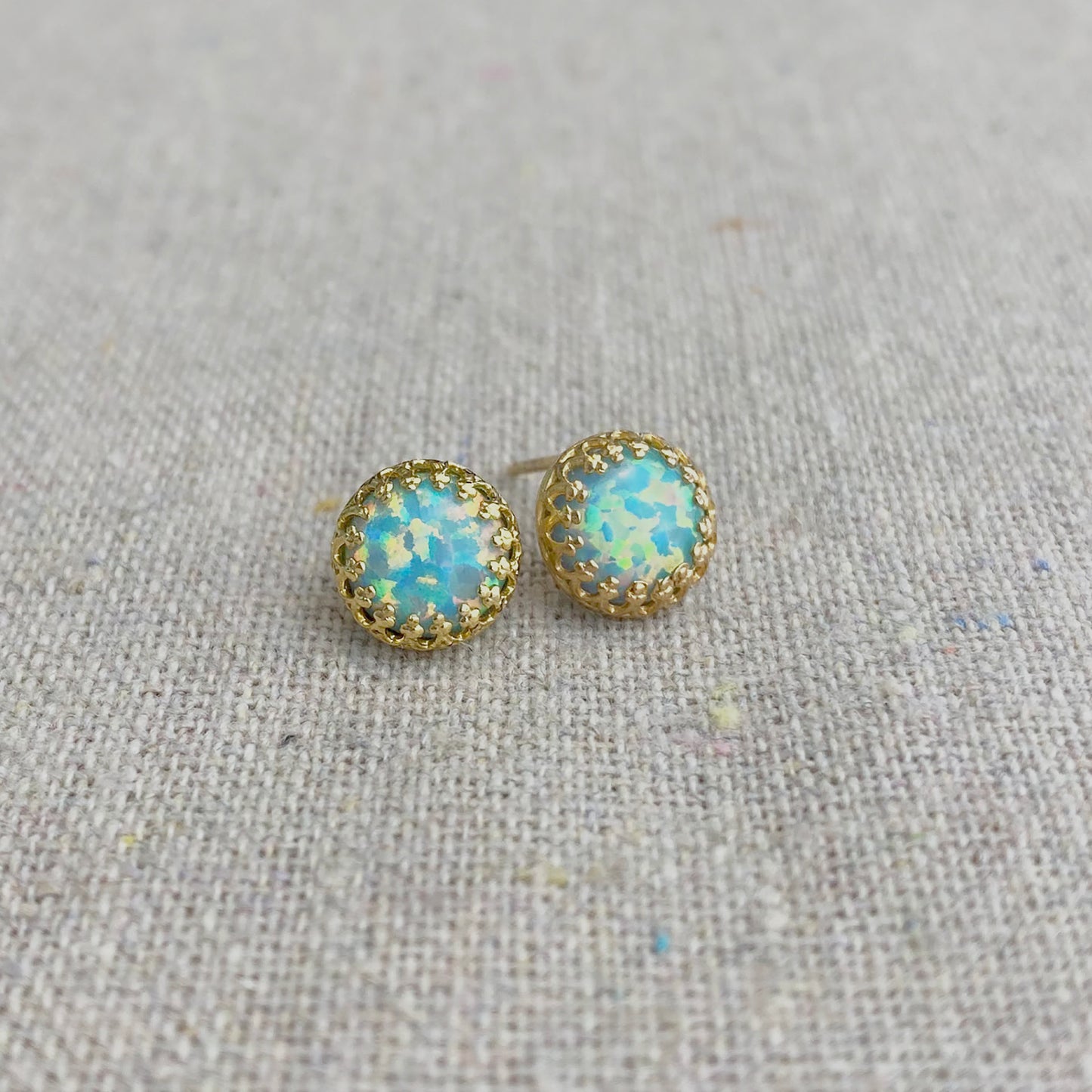 Seafoam Opal Crown Post Earrings • 8mm