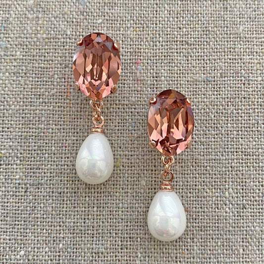 Oval Pearl Drop Post Earrings