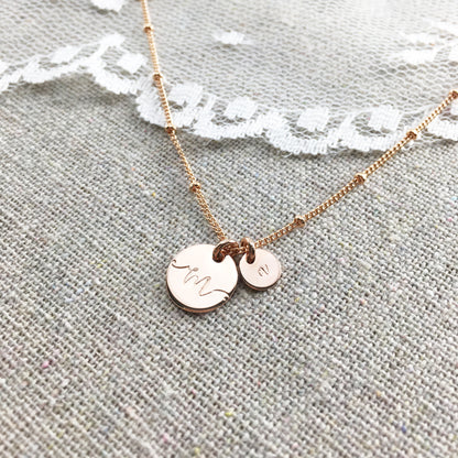 Monogram Mother Baby Rose Gold Personalized Necklace