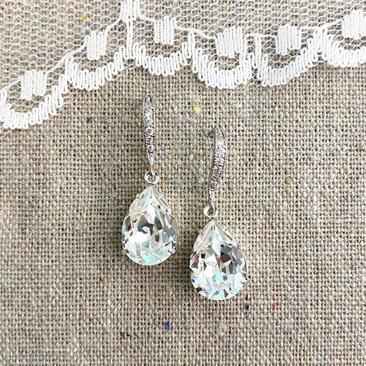 Medium Pear Pavé Earrings • Crystal