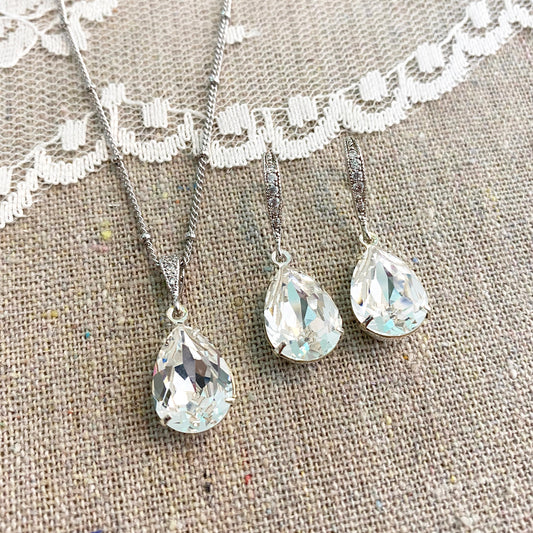 Medium Pear Pavé Necklace & Earrings • Crystal