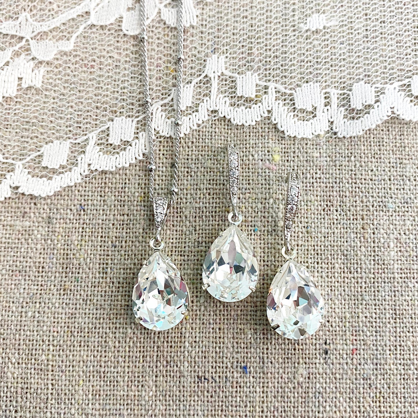 Medium Taper Pavé Necklace & Earrings • Crystal