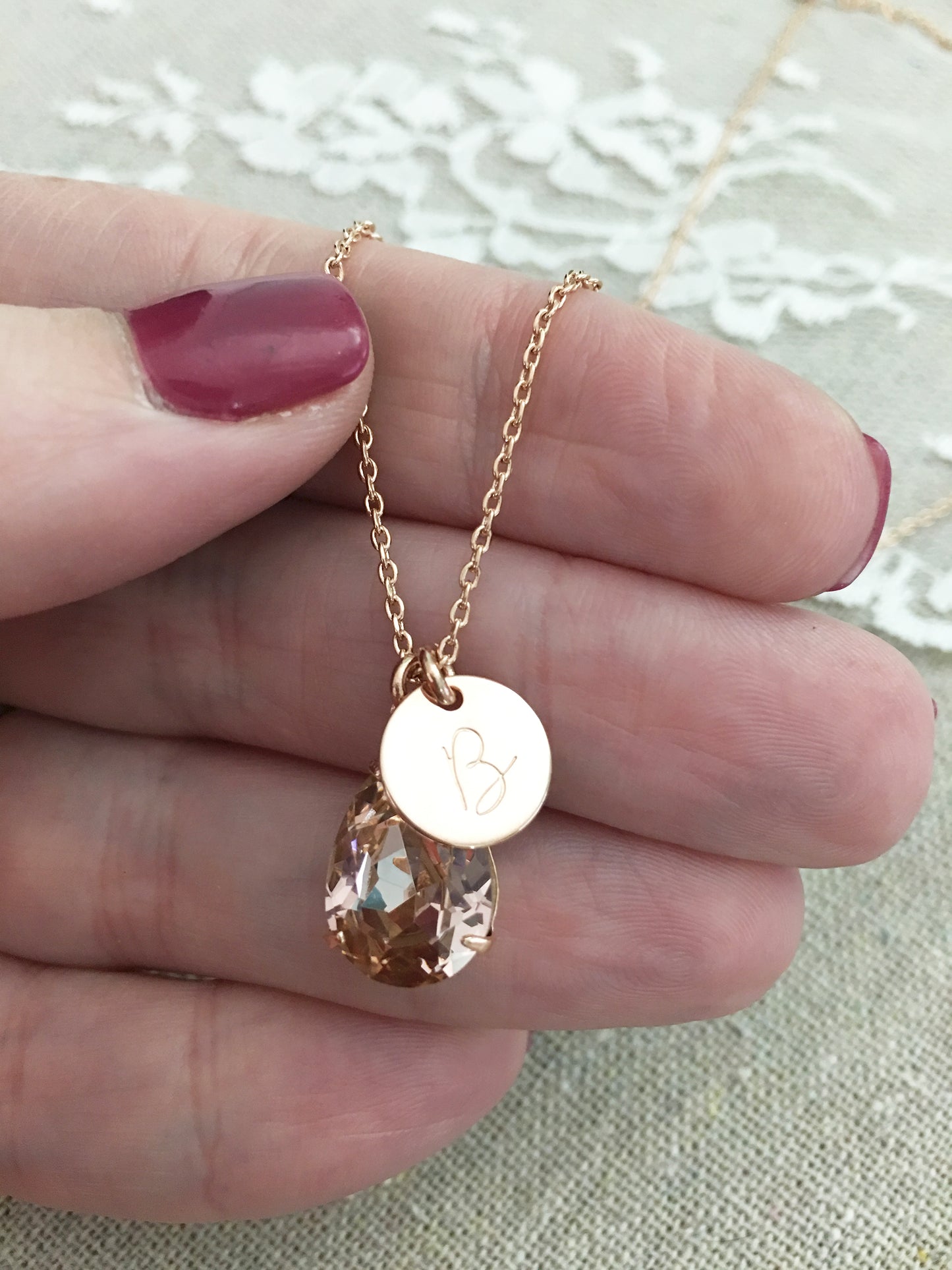 Pear Initial Necklace