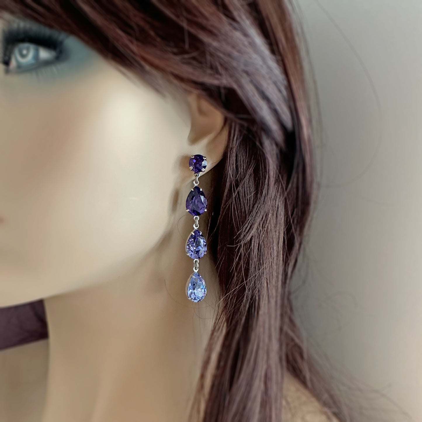 Triple Taper Long Post Earrings • Purple Ombre
