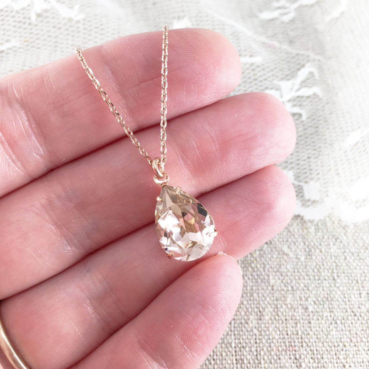 Blush Pink Rose Gold Swarovski Crystal Necklace