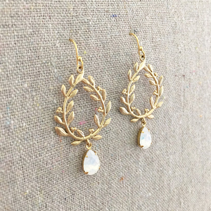 Tiny Pear Laurel Wreath Drop Earrings
