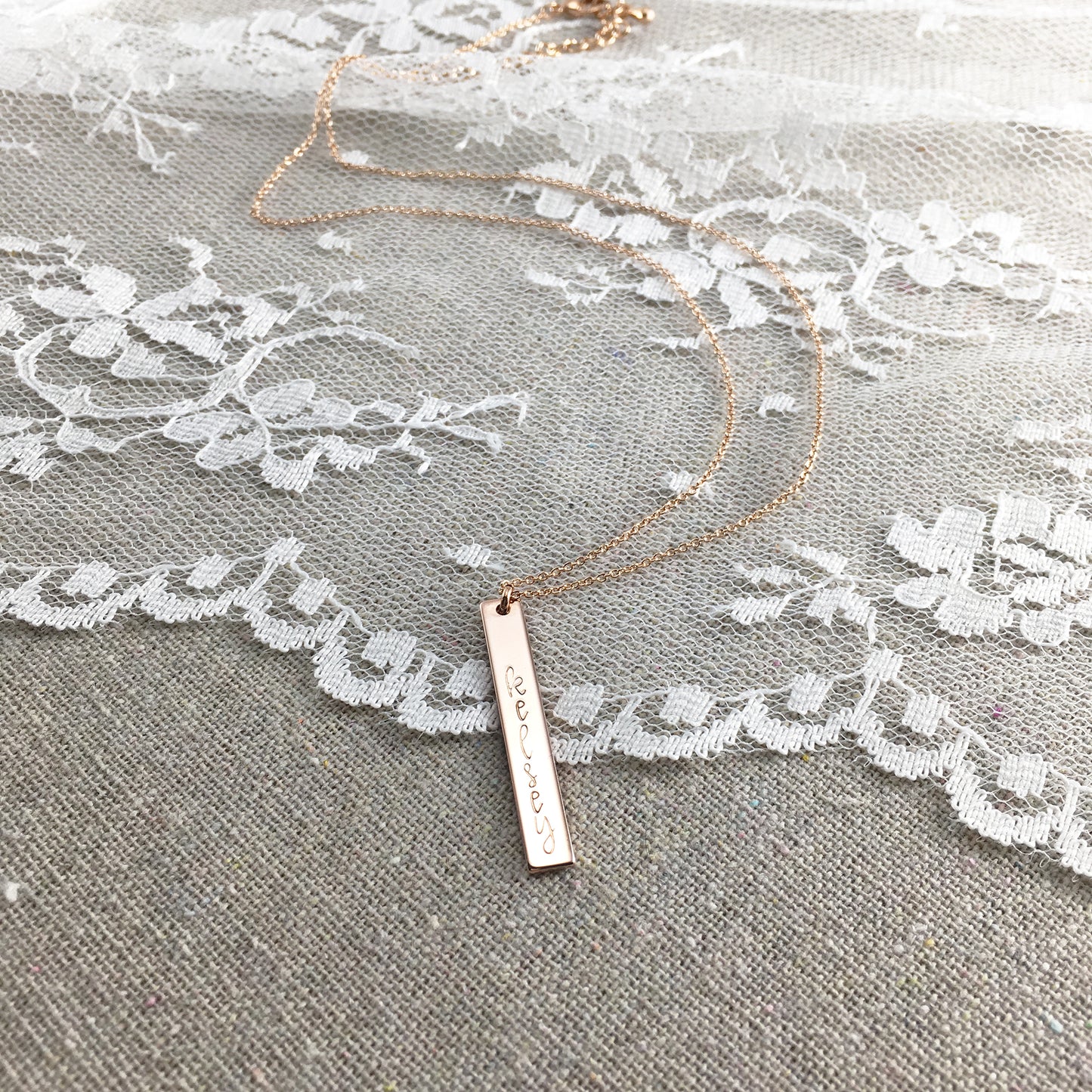 Rose Gold Vertical Bar Name Necklace Heatherly Jewelry