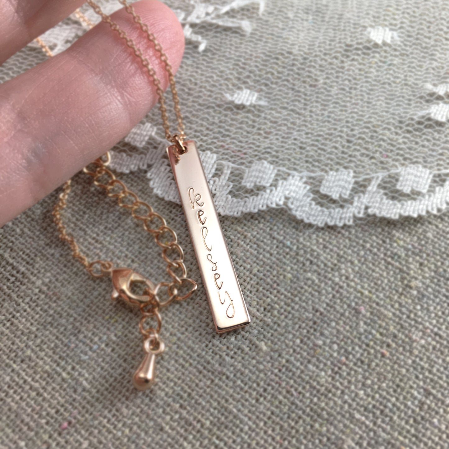 Rose Gold Vertical Bar Name Necklace Heatherly Jewelry